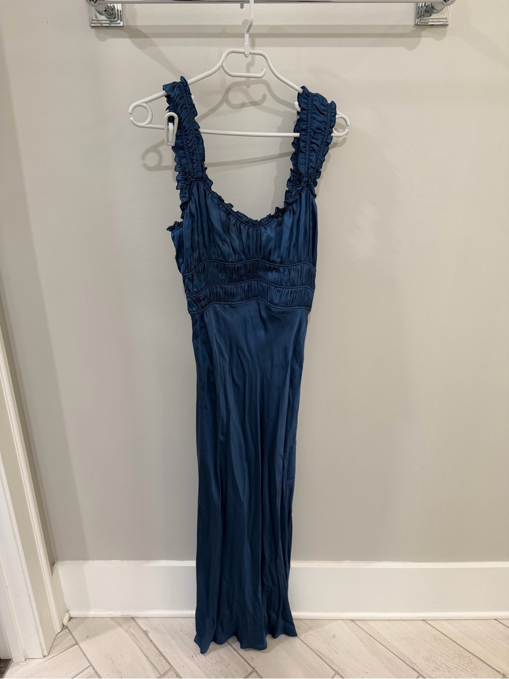 Astr Navy Blue Ruffle Strap Maxi Dress